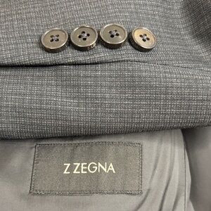 Z Zegna Suit Mens EU 48R US 38R Dark Gray Wool Check Drop 8 2 Piece Blazer Pants